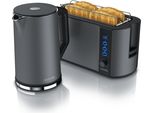 Set Da Colazione Arendo 2 Pezzi - Bollitore In Acciaio Inox Da 1,5 L, Tostapane A Fessura Lunga Da 4 Fette, Grigio