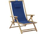The Living Store Sedia Reclinabile Regolabile In Bambù E Tessuto Blu Navy