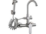 Rubinetto Da Cucina, A Parete, Bidet Estraibile, Nichel Spazzolato