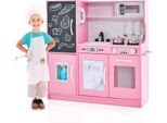 Cucina Per Bambini Costway Con 10 Accessori Da Gioco, Cucina Per Bambini Con Lavagna, Cucina Giocattolo Con Microonde, Gelatiera, Lavastoviglie E Forno (Rosa)