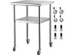 Vevor Tavolo Commerciale In Acciaio Inox 61 X 61 X 91,4 Cm, Tavolo Da Lavoro Mobile A Due Strati Per La Ristorazione 181,4 Kg + 91 Kg Di Capacità Di Carico, Tavolo Da Cucina Commerciale, Tavolo Di Preparazione Mobili Da Cucina