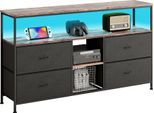 Mobile Tv Fortuna Lai 137 Cm - Look Legno Tigrato Con Cassetti In Tessuto Nero, Tavolo Tv Moderno Per Soggiorno
