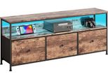 Mobile Tv Fortuna Lai 137 Cm - Look Legno Tigrato Con Cassetti In Tessuto Vintage, Illuminazione Led, Piedini Regolabili In Altezza, Struttura In Ferro, Truciolato E1