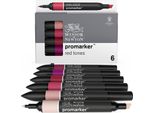 Winsor & Newton Promarker Pennarelli Ad Alcool A Punta E Scalpello, 6 Pezzi Toni Rossi