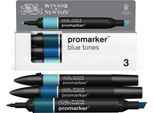 Winsor & Newton Promarker Pennarelli Ad Alcool A Punta E Scalpello, 3 Pezzi Toni Blu