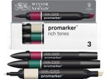Winsor & Newton Promarker Pennarelli Ad Alcool A Punta E A Scalpello, 3 Pezzi Toni Ricchi