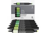 Winsor & Newton Promarker Marcatori Fini E A Scalpello, 6 Pezzi Toni Verdi