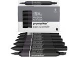 Winsor & Newton Promarker Marcatori Ad Alcol Fine E A Scalpello, 6 Pezzi Nero + Blender