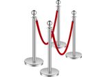Succebuy 4 Pali Barriera Argentati, 2 Corde Di Velluto Rosso, Base Cava Riempita Di Sabbia