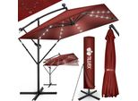 Tillvex® Ombrellone In Alluminio Rettangolare Ø 330 Cm Con Led Rosso Solare + Copertura Con Manovella | Ombrellone A Sbalzo Con Supporto E Frangivento | Ombrellone Da Giardino Protezione Uv, Impermeabile, Girevole A 360° | Ombrellone Da Mercato A Manovella
