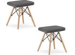 Sgabello Valora Werk In Velluto Grigio Con Gambe Naturali X2 - Sgabello In Velluto Grigio Elegante Con Gambe In Legno