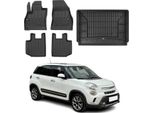 Set Di Tappetini E Fodere Per Bagagliaio Omac Per Fiat 500L 2012-2024 In Gomma Nera 5X