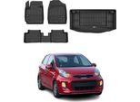 Set Di Tappetini E Fodere Per Bagagliaio Omac Per Kia Picanto 2011-2017 In Gomma Nera 4X