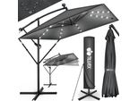 Tillvex® Ombrellone In Alluminio Rettangolare Ø 330 Cm Con Led Solare Antracite + Copertura Con Manovella | Ombrellone A Sbalzo Con Supporto E Frangivento | Ombrellone Da Giardino Protezione Uv, Impermeabile, Ruotabile A 360° | Ombrellone A Manovella Ombrellone Da Mercato
