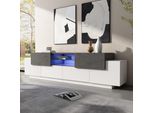 Mobile Tv A Led Merax 180X40X45 Cm, Lavagna Per Tv 40-80 Pollici, Mobile Tv In Bianco + Grigio Effetto Marmo, Ripiano In Vetro, 2 Cassetti, 4 Ante, Illuminazione Rgb
