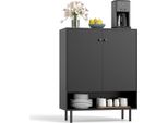 Credenza In Legno Costway, Cassettiera Con Ripiani Regolabili E 2 Ante, Mobile Da Cucina, Mobile Buffet, Mobile Contenitore, 75X35X95Cm, Nero