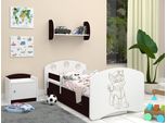 Happy Babies Lettino Da Cameretta 140X70 Cm Con Materasso E Cassetti Comodo Letto Per Bambini Wengé Cane Inciso