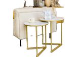 Tavolino, Set Inseribile, Marmo E Oro, Bianco