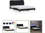 The Living Store Struttura Letto Con Led Bianco E Nero 160X200 Cm In Ecopelle