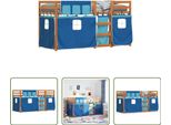 The Living Store Letto A Castello Con Tende Blu 80X200 Cm In Legno Di Pino Massiccio
