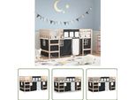 The Living Store Letto A Soppalco Per Bambini Con Tende Bianco Nero 90X190 Cm In Legno Di Pino