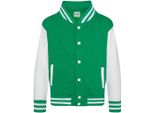 Awdis - Giacca Varsity (Stile College Americano) Per Bambini PC7314 (128) (Verde Irlandese/Bianco)