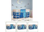 The Living Store Letto A Soppalco Per Bambini Con Tende Blu 80X200 Cm In Legno Di Pino Massiccio