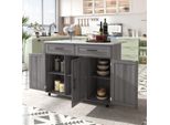 Flieks Carrello Di Servizio Carrello Da Cucina A Isola Con Piano Di Lavoro Estensibile, Carrello Da Cucina Carrello Portavivande Con Cassetti, Isola Da Cucina 129X46-71X91,5 Cm, Grigio