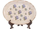 Piattino Clayre & Eef 25X18X2 Cm Fiori In Vetroceramica Blu Beige