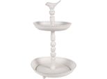 Etagere A 2 Strati Clayre & Eef Ø 27X41 Cm Uccello In Metallo Bianco