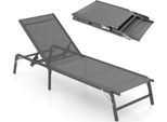 Costway Lettino Pieghevole, Lettino Da Giardino Con 5 Schienali Regolabili, Lettino Pieghevole Con Capacità Di Carico Fino A 160 Kg, Lettino Portatile Grigio