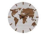 Orologio Da Parete Clayre & Eef Ø 60 Cm Bianco Marrone Mdf Mappa Del Mondo