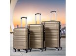 Flieks Set Di 3 Valigie Da Viaggio A Guscio Duro Con Chiusura Tsa E Ruote Girevoli M+L+Xl, Set Di Valigie Da Viaggio Con Ruote, Oro
