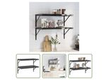 The Living Store Mensole A Muro 2 Pz. 75X40 Cm Nero Acciaio Inox