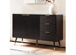 Sideboard 120Cm Kommode Mit 2 TüRen & 3 Schubladen In Mdf Eiche Schwarz Dekor