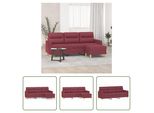 The Living Store Divano 3 Posti Con Poggiapiedi In Tessuto Rosso Vino 180 Cm