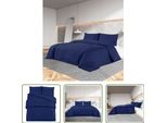 The Living Store Set Di Biancheria Da Letto Blu Navy 200X220 Cm Microfibra Leggera