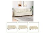 The Living Store Divano A 3 Posti Con Cuscini Decorativi Crema 180 Cm In Ecopelle