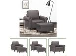 The Living Store Poltrona Con Poggiapiedi Grigio 60 Cm In Ecopelle