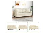 The Living Store Divano A 2 Posti Con Cuscini Decorativi Crema 140 Cm In Ecopelle