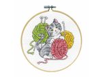 Kit Per Ricamo A Punto Croce Design Works Con Cerchio Da Ricamo "Gatto Con Filo"", Schema Di Conteggio, Diam. 15 Cm"