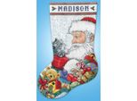 Kit Per Ricamo A Punto Croce Design Works "Calza Di Natale Babbo Natale Con Gattino"", Schema Contato, 43X30Cm"