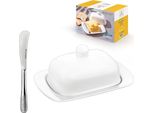 Portaburro In Porcellana Wilmax E Coltello Da Burro In Acciaio Inox - WL-996109/A-999216/1B