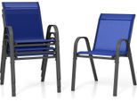 Costway Set Di 4 Sedie Da Giardino Impilabili, Sedie Da Balcone Sedie Da Patio Impilabili Con Braccioli Fino A 150Kg 56X70X84Cm Blu