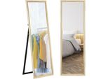 Homcom Specchio A Figura Intera, 162,6 X 53,5 Cm Specchio Da Terra Con Supporto, Specchio Da Parete Per Soggiorno, Camera Da Letto, Camerino Bianco+Legno Naturale
