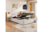 Letto Piano 180 X 200 Cm, Testata Integrata, Meccanismo Di Sollevamento Idraulico, Connessione Usb, Due Lampade Da Comodino, Colore Beige