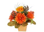 Kunstblume I.Ge.A. "Dahlien-Gesteck Im Topf", Orange, B:22Cm H:26Cm L:20Cm, Polyester, Kunstpflanzen, Mit Beeren Blume Dekoblume Gesteck Herbstblume Herbstdeko MittelstüCk