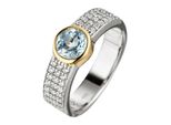 Fingerring Jobo Gr. 54, Silber (Silber 925), Fingerringe, Damen, 54, Silber 925 (Sterlingsilber), Fingerring, 925 Silber Bicolor Vergoldet Blautopas 42 Zirkonia