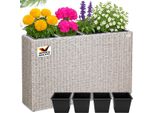 Casaria Fioriere Vaso Per Fiori Fioriera Polirattan Plastica Drenaggio 4 Vasi Interni Piante Fiore Fiori Balcone Terrazza Crema