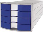 Han 1012-14 Cassettiera Impuls - A4/C4, 4 Cassetti Chiusi, Grigio Chiaro/Blu